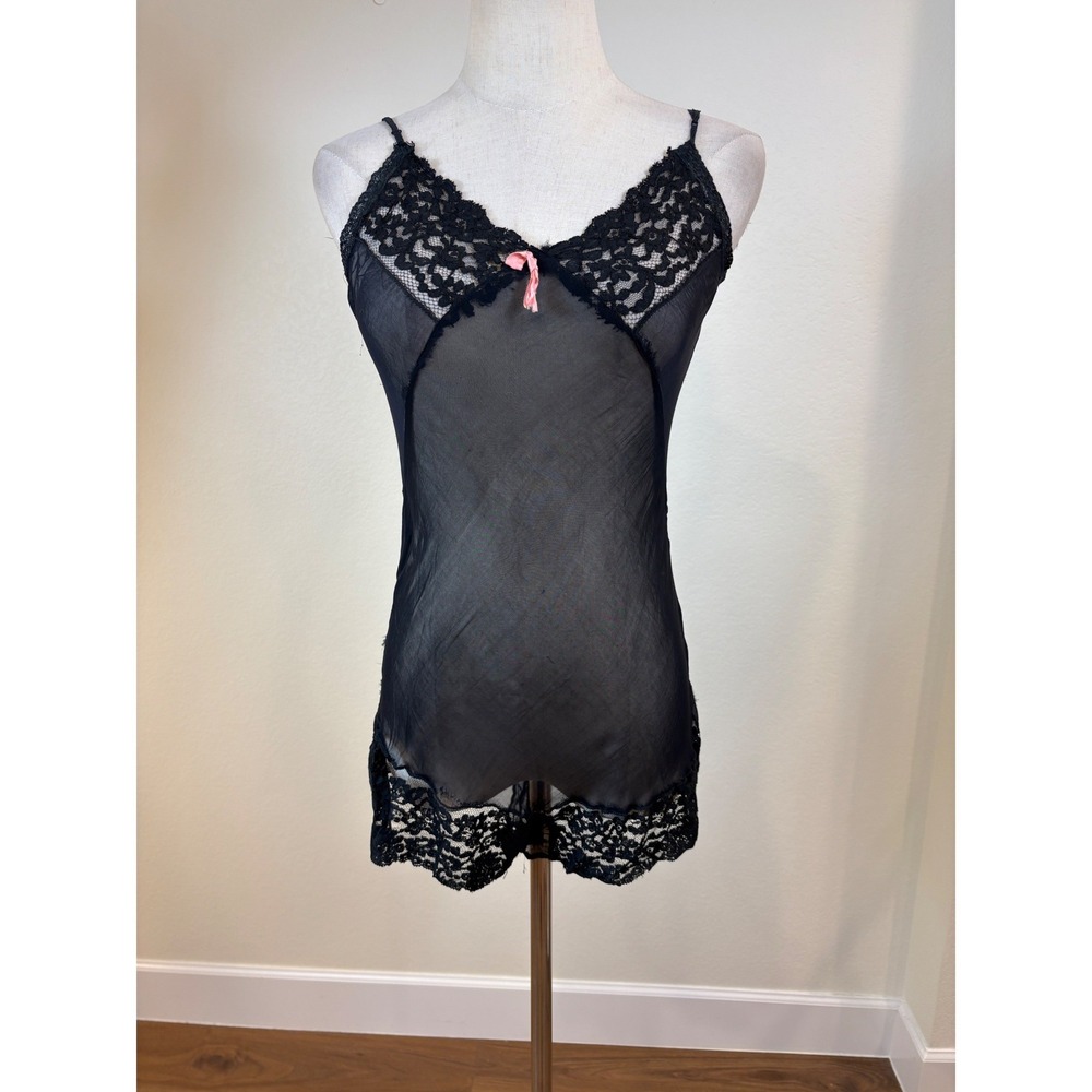 Vtg 30s Teddy Women S Black Sheer Lace Snap Closure Romper lingerie As IS repair